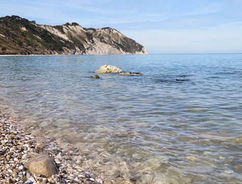 Mezzavalle beach in the bay of Portonovo (Marches, Italy) near the city of Ancona.