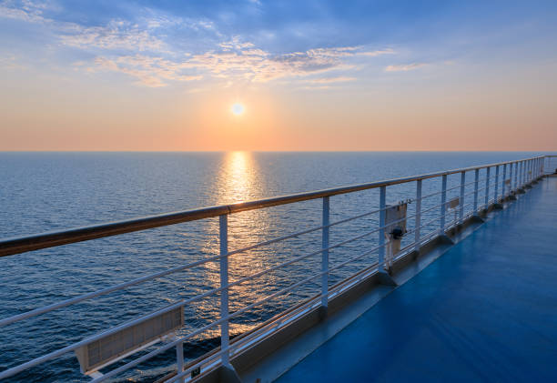 Cruise ship upper deck at sunset