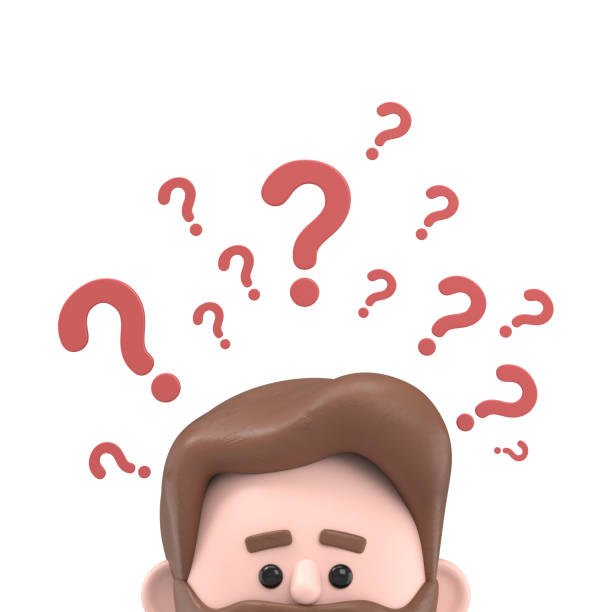 istock 3D illustration of thinking bearded american businessman Bob with question mark.3D rendering on white background. 1473897385
