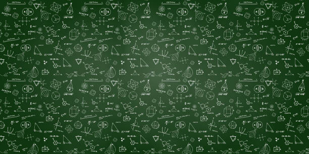 ilustrações de stock, clip art, desenhos animados e ícones de seamless repeating pattern with science, math equations, chemistry and quantum physics research - algorithm formula mathematical symbol engineering
