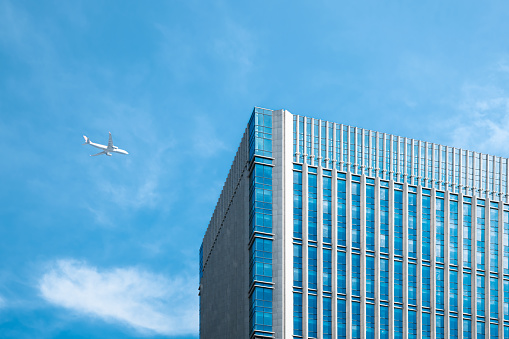 A plane flew over the city