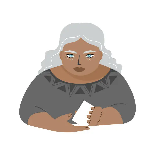 Vector illustration of Isolated of tarot card readers holding a blank card. Gypsy woman flat vector illustration.