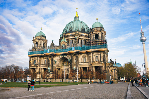 Berlin, Germany - November 23, 2022: The Berlin Cathedral is one of the largest religious landmarks, Protestant church is a mix of Italian High Renaissance and Baroque styles