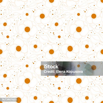 istock Spring summer seamless abstract floral background. Linear flowers with leaves on an white background in a flat style. 1473907655