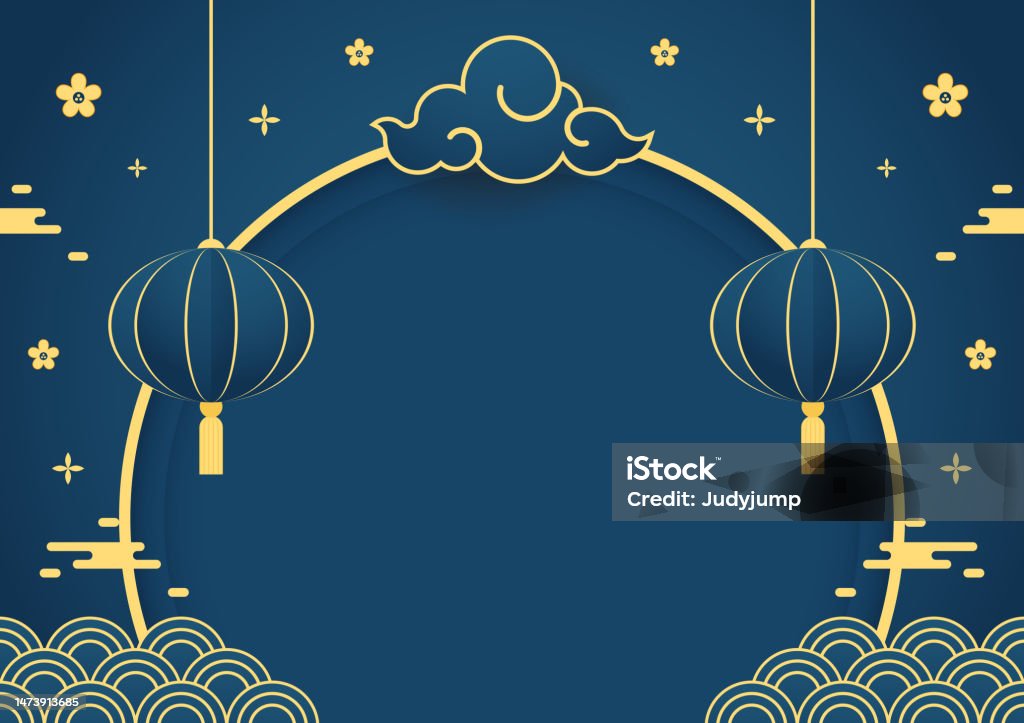 Happy Chinese New Year 2024 Chinese New Year Banner With Circle For Show  Product Greeting Card China Frame With Lantern On Blue Background Stock  Illustration - Download Image Now - iStock