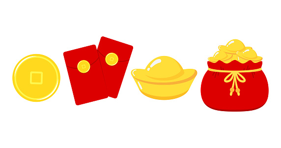 Chinese New Year Money pocket vector. Chinese money bag vector. Vector flat long shadow design. ioslated vector.