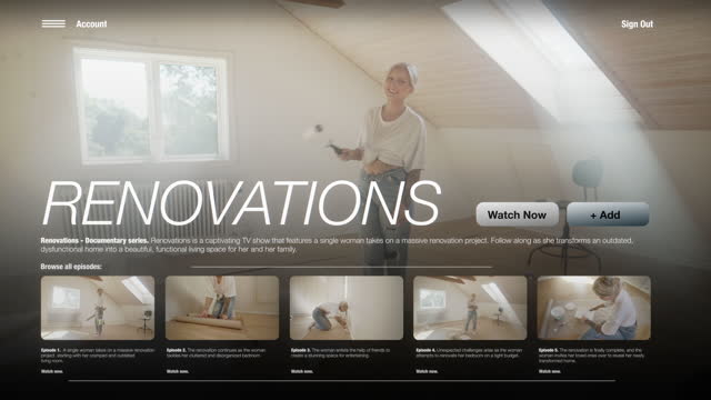A home improvement TV-show on an online streaming service, a woman renovating her home