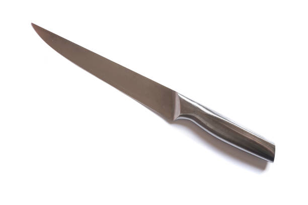 istock Kitchen knife made of steel isolated on white background. High angle view. 1473922228