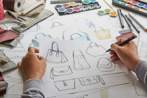 istock Designer stylish sketch Drawn design template pattern made leather clutch bag handbag purse Woman female Fashionable Fashion Luxury Elegant accessory. 1473925454
