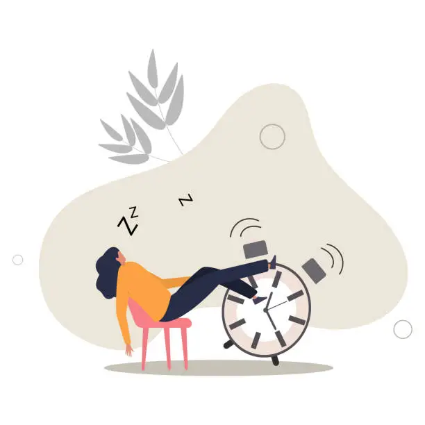 Vector illustration of Afternoon slump, laziness and procrastination postpone work to do later, boredom and sleepy work concept.flat vector illustration.