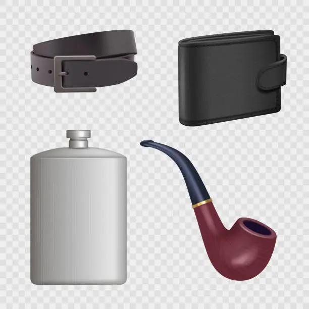 Vector illustration of Gentleman set. Items for stylish old style male persons decent vector realistic gentleman collection