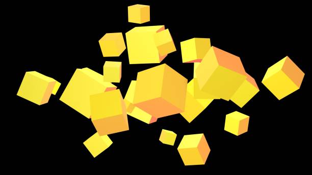 istock Cubes are yellow. Abstract geometric background. Cubes in weightlessness. 3D render. 1473927326