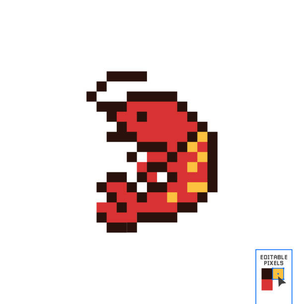 shrimp pixel art symbol. isolierte vektordarstellung. 8-bit-sprite. entwerfen sie aufkleber, logo, mobile app. - sushi nigiri white background red stock-grafiken, -clipart, -cartoons und -symbole