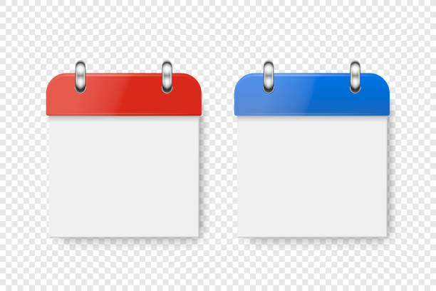 istock Vector 3d Realistic Paper Classic Simple Minimalistic Red and Blue Calendar Icon Set Closeup Isolated on White Background. Design Template for Holiday Card, Banner, Wall Calendar 1473930611