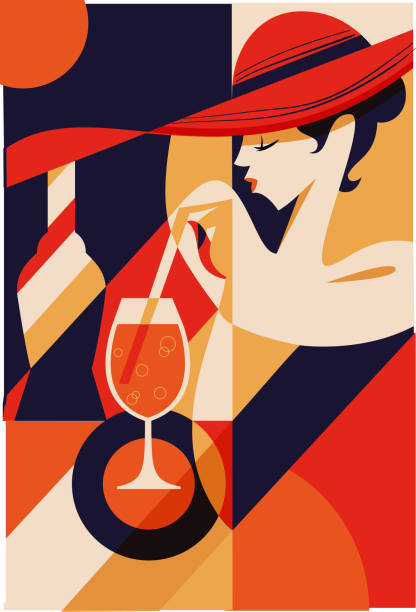 Woman that drinks Aperol while catching sun vector art illustration