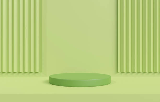 istock Podium 3D on green backdrop.Product display presentation.Abstract scene background.Realistic circle stand.Pedestal product on Minimal scene.Geometric platform show cosmetic product.3D rendering 1473931810