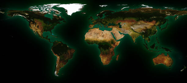 The world map is made with Natural Earth 1; Added time zone, International Date Line, The prime meridian, Only land and Enhanced display of land mountainous terrain, no ocean.