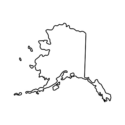 Map of Alaska is a state of United States. Editable stroke. Vector illustration.