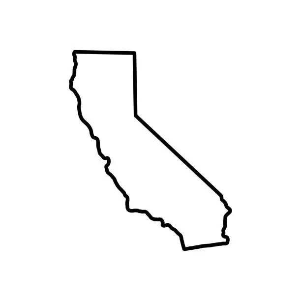 Vector illustration of Map of California is a state of United States. Editable stroke. Vector illustration.