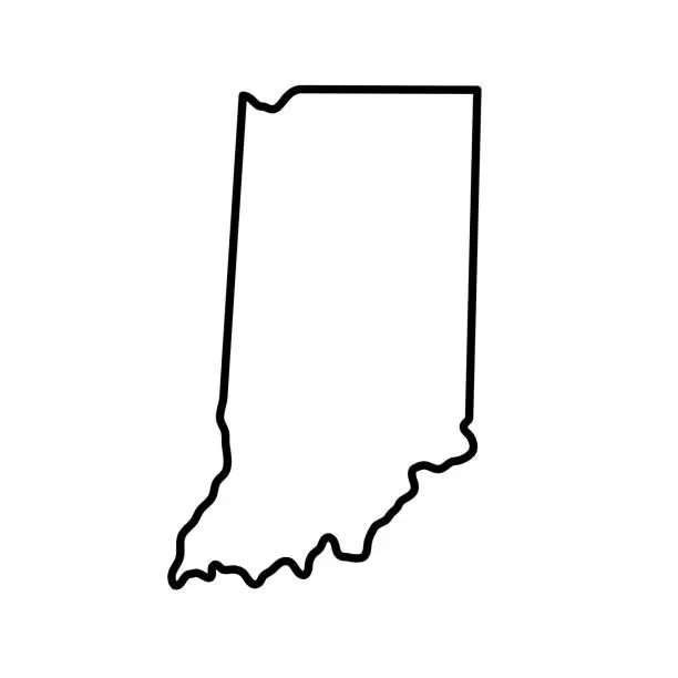 Vector illustration of Map of Indiana is a state of United States. Editable stroke. Vector illustration.