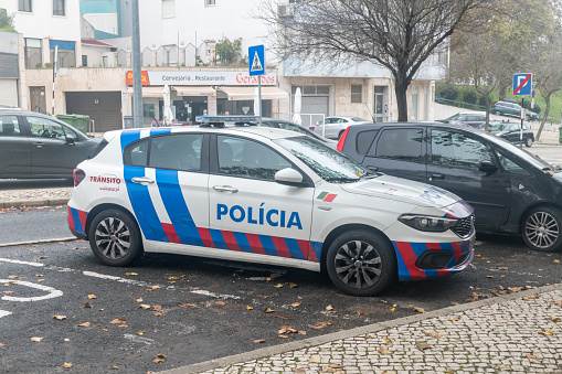 Almada, Portugal - December 4, 2022: Car of Portuguese traffic police.