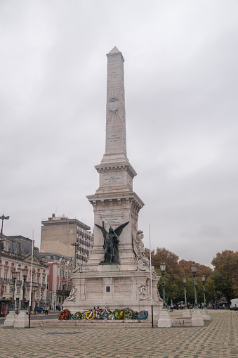 Lisbon, Portugal - December 5, 2022: Monument to the Restorers (Monumento aos Restauradores).