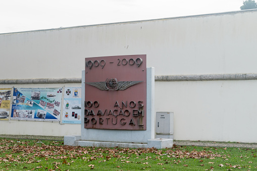 Lisbon, Portugal - December 4, 2022: Monument to 100 years of Aviation at Combatants museum.