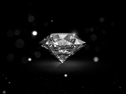 Dazzling diamond on black background with abstract lights. 3d render