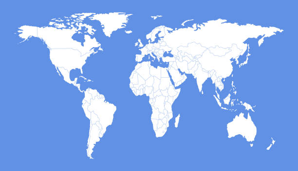 istock High detailed white world map with country borders isolated on blue background. Vector illustration. 1473953419
