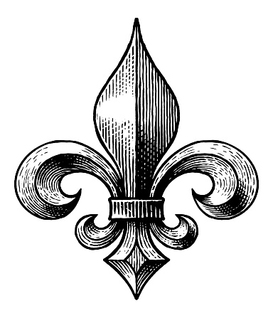 Engraving style, hand drawn illustration of symbol of France.