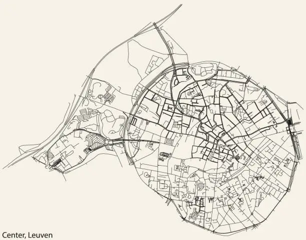 Vector illustration of Street roads map of the CENTRUM (CENTER) BOROUGH, LEUVEN