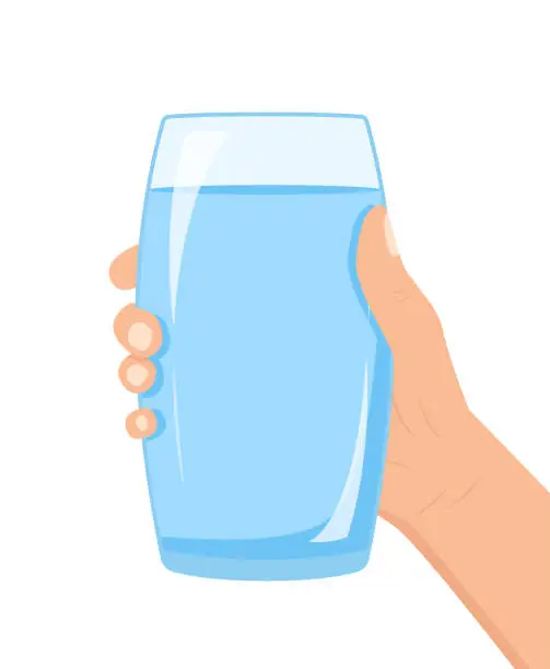 Vector illustration of Water balance concept. The hand is holding a glass of water. Vector illustration in a flat style.