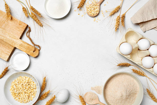 istock Baking white background with organic ingredients 1473956641