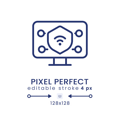 Endpoint security linear desktop icon. Device management. Antivirus protection. Pixel perfect 128x128, outline 4px. GUI, UX design. Isolated user interface element for website. Editable stroke