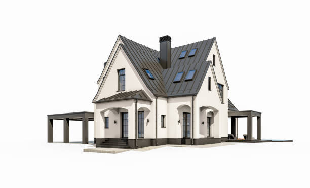 istock 3d rendering of white and black modern Tudor house isolated on white 1473957637