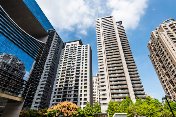istock The modern building with blue sky background. 1473960089