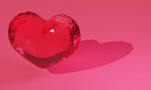 istock Red low poly heart gem on pink background. 3d rendering 1473960750
