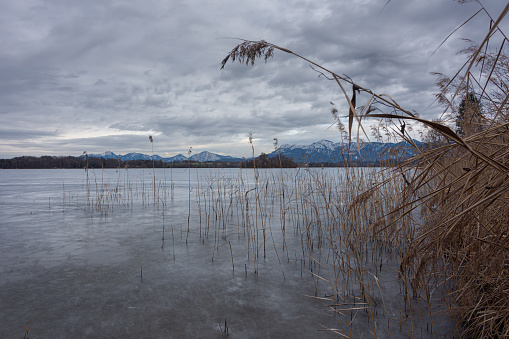 Lago Staffelsee ghiacciato in inverno.