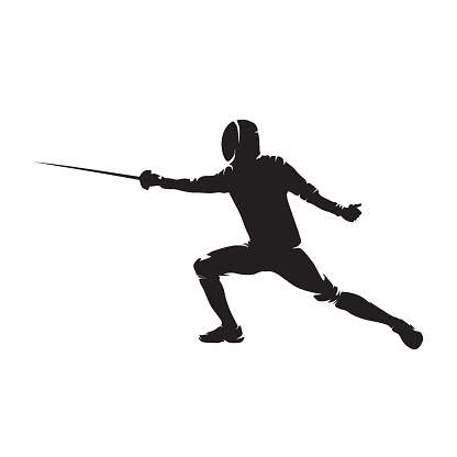 Fencing sport, isolated vector silhouette, side view. fencer