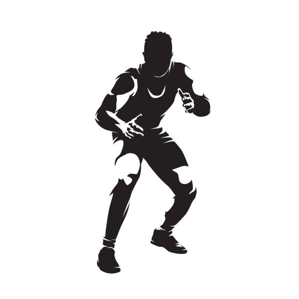 ilustrações de stock, clip art, desenhos animados e ícones de wrestling, isolated vector silhouette of male wrestler, front view. strong man. greco roman wrestling - wrestling