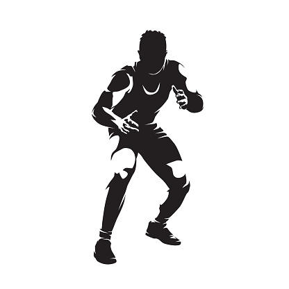 Wrestling, isolated vector silhouette of male wrestler, front view. Strong man. Greco roman wrestling