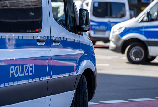German police vehicle parked in Bochum. North Rhine-Westphalia Police (Polizei Nordrhein-Westfalen) employs 42,000 officers.