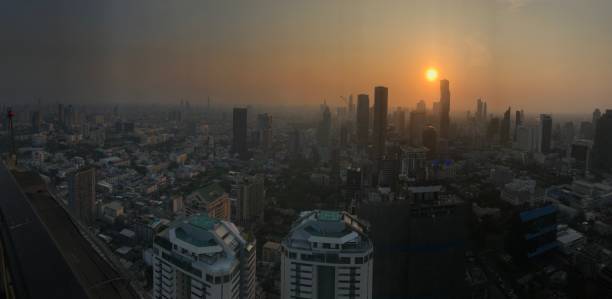 istock Sunset over Bangkok city skyscraper, Thailand 1473963869