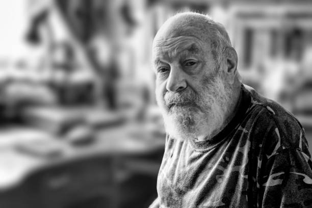 Black and white portrait of a senior man