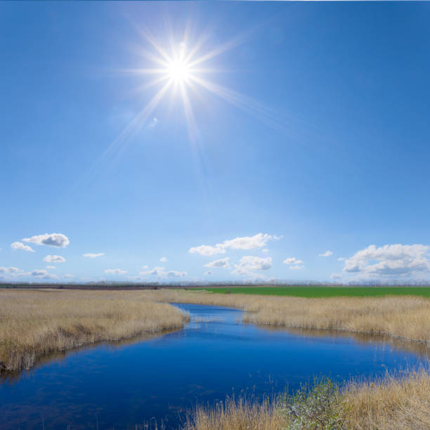 istock small blue calm river at bright sunny day 1473969744