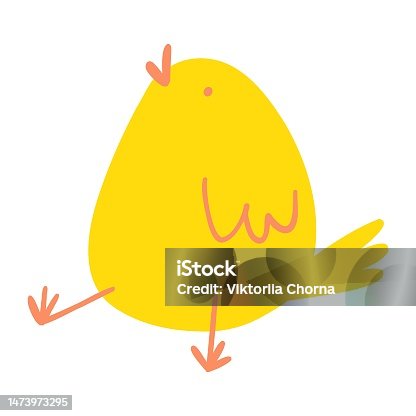 istock Cute cartoon chicken. Minimalistic hand drawn farm animal, Easter chick for textile print, card, children game, poster 1473973295