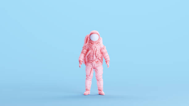 istock Pink Spaceman Astronaut Cosmonaut Helmet Space Suit Classic Retro Kitsch Blue Background Front View 1473973793