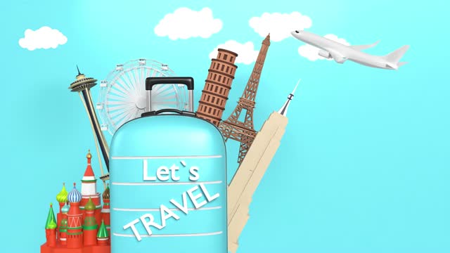 Let’s Travel text on Summer Concept on Blue Sky Background in 4K Resolution