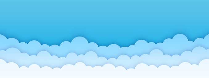 Clouds on blue sky. Cloud with white blue sky background. Border of clouds. Sky with clouds cartoon design - stock vector.