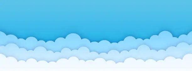 Vector illustration of Clouds on blue sky. Cloud with white blue sky background. Border of clouds. Sky with clouds cartoon design - stock vector.